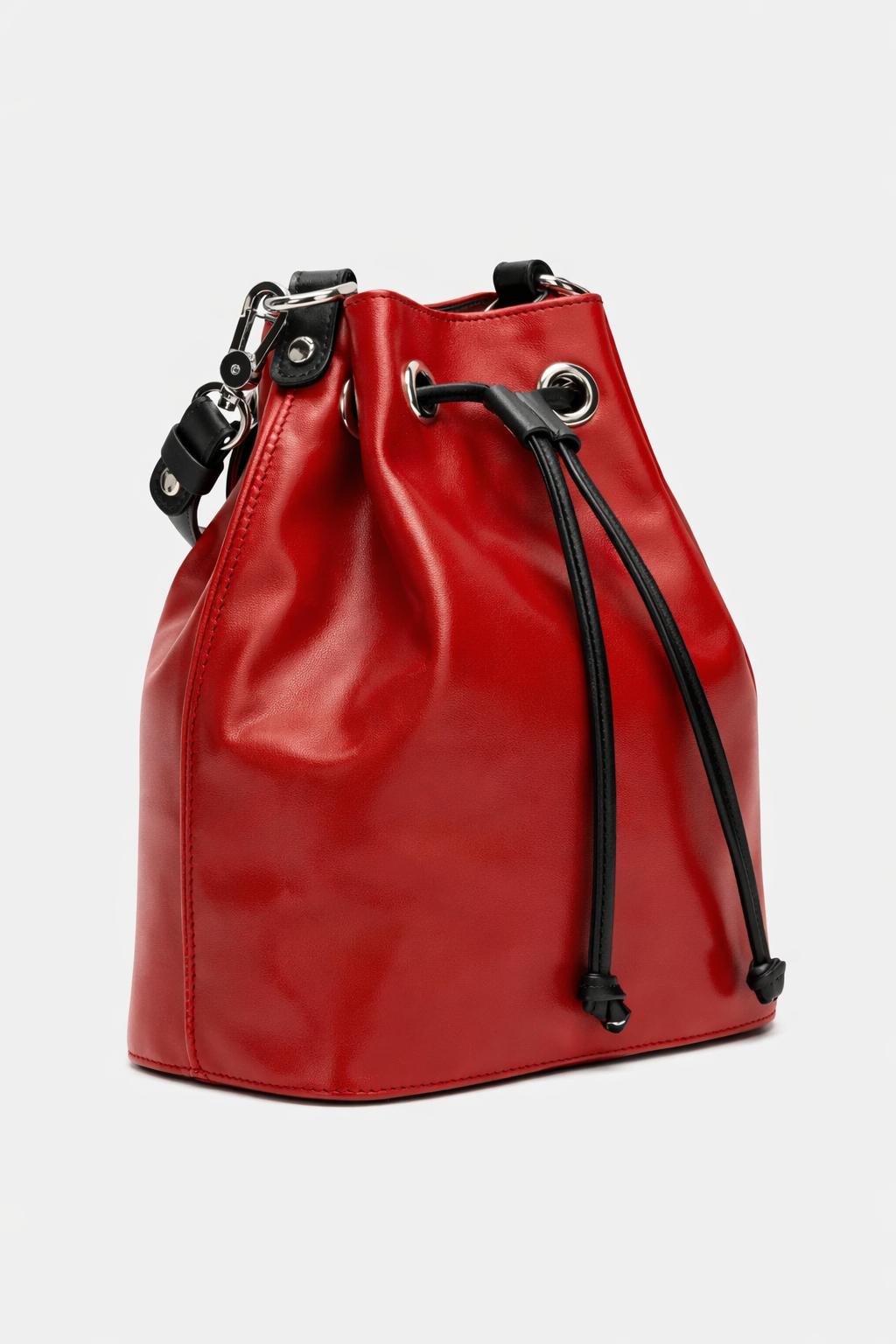 Handmade Burgundy Red Print Leather Bucket Bag, A Gift for Mom