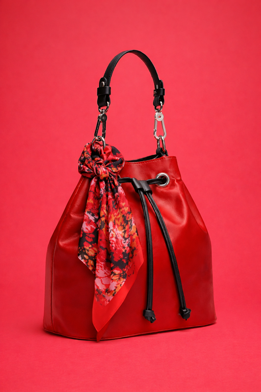 Handmade Burgundy Red Print Leather Bucket Bag, A Gift for Mom